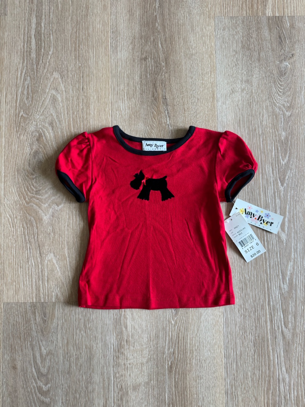 Amy Byer Red Short Sleeve Tee with Black Scotty Dog Graphic